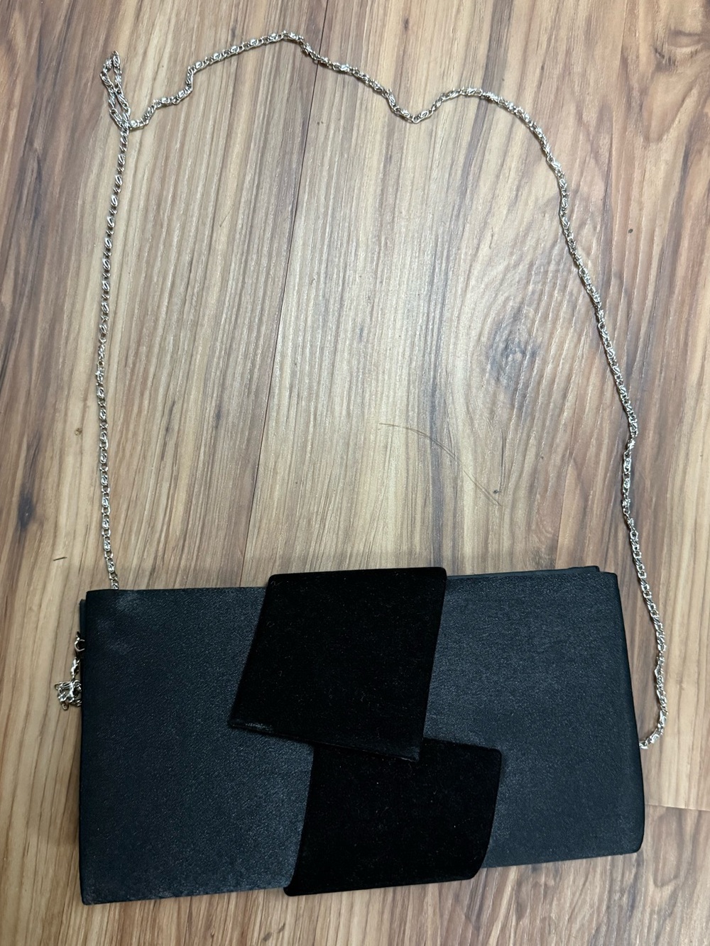 Black satin/velvet asymmetrical design clutch/chain purse